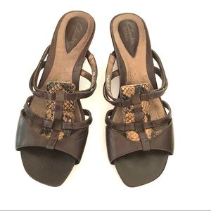 CLARKS ARTISAN Brown Leather Snake Slip On Heel